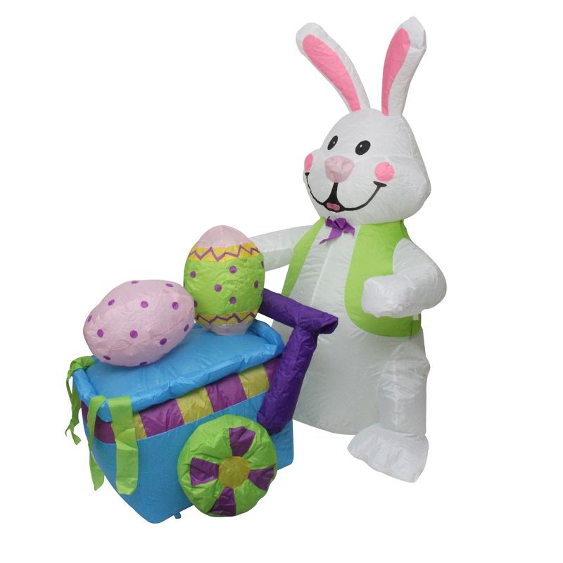 Northlight Easter 4' Inflatable Prelit Bunny Driving an Egg Car Outdoor Decoration - White/Pink