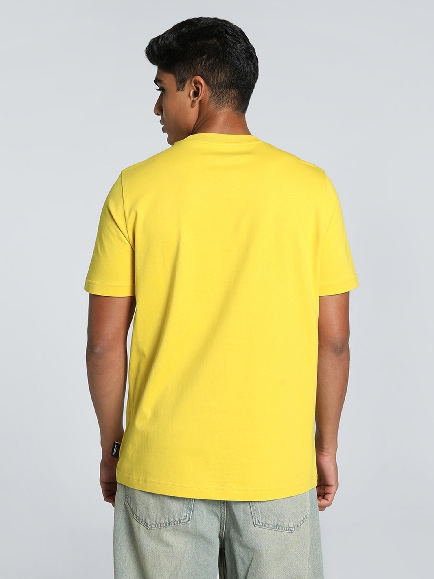 Puma Yellow Cotton Regular Fit Printed T-Shirt