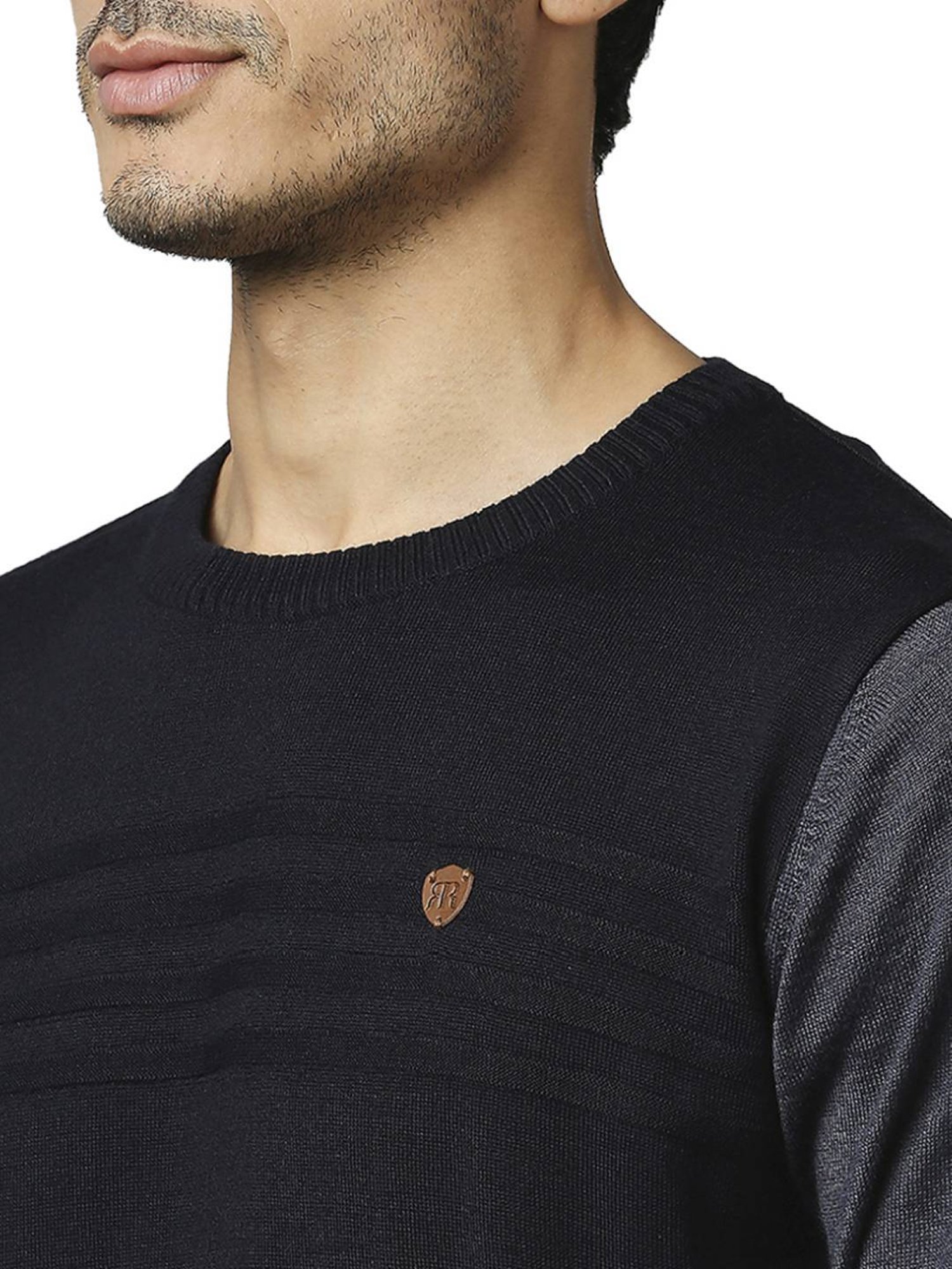 Raymond Black & Grey  Regular Fit Colour Block Sweaters