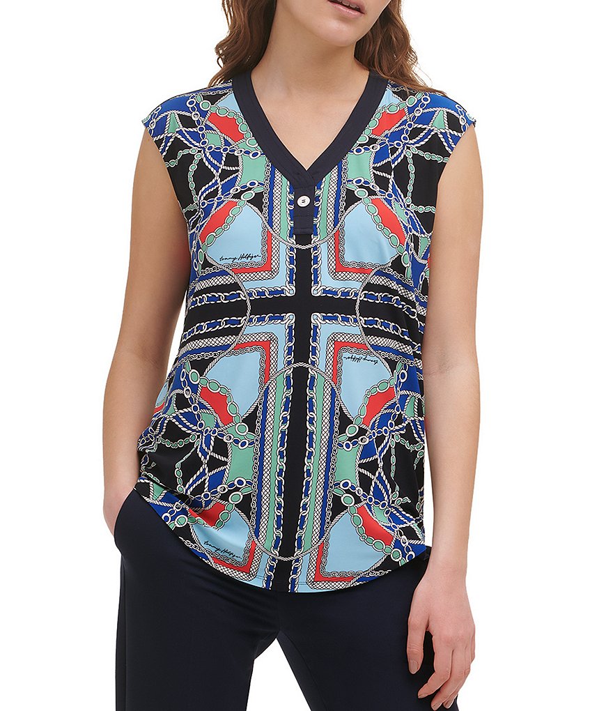 J.McLaughlin Durham Sleeveless Ruffle V-Neck Denim Blouse