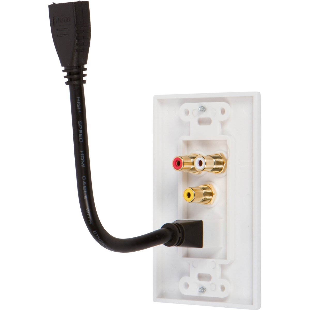 Buyer's Point HDMI Pigtail RCA Wall Plate [UL Listed] with Single Gang Low Voltage Mounting Bracket Device Pack of 5 with White Kit