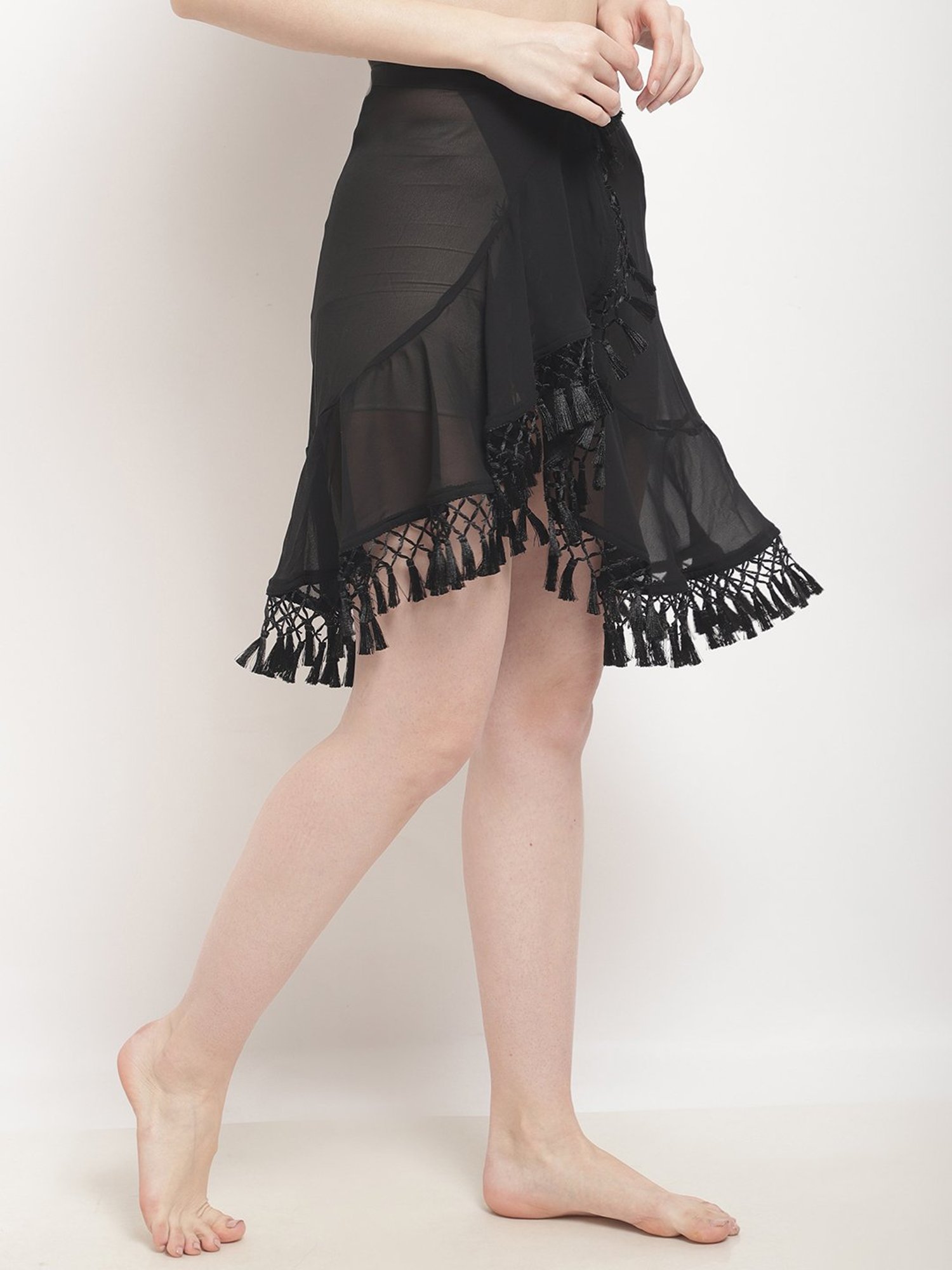 Erotissch Black Plain Beachwear Cover-Up Wrap Skirt