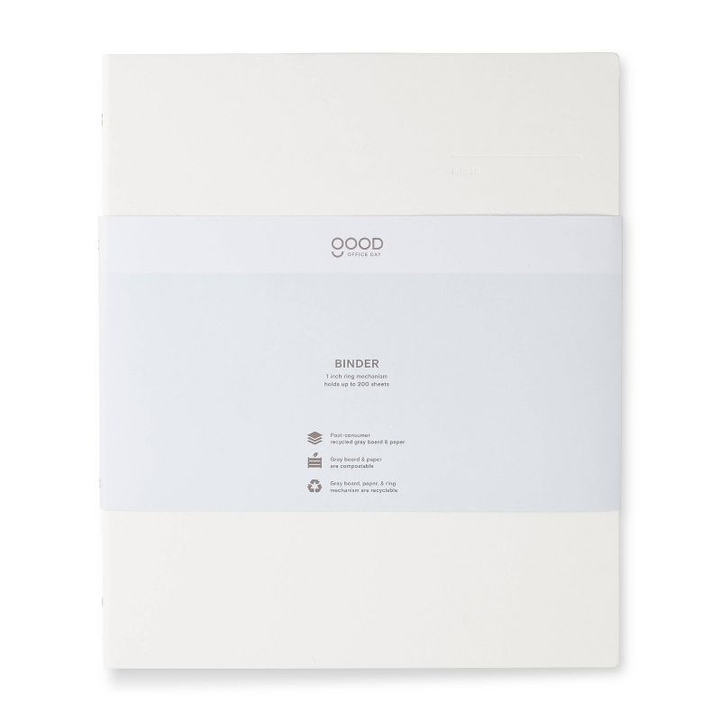 1" 200 sheet Round Ring Binder Gray - Good Office Day