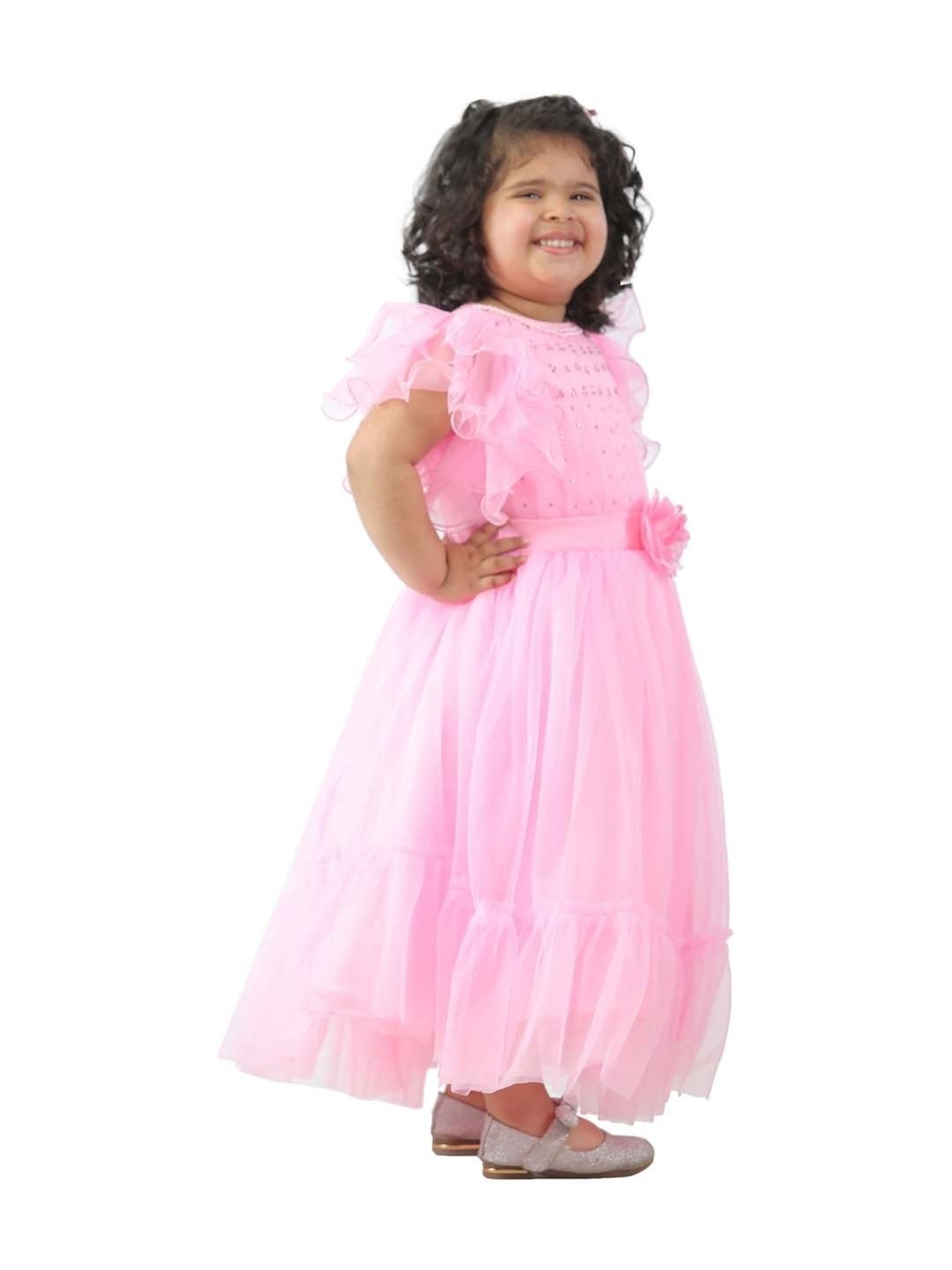 Ahhaaaa Kids Pink Cotton Embellished Dress