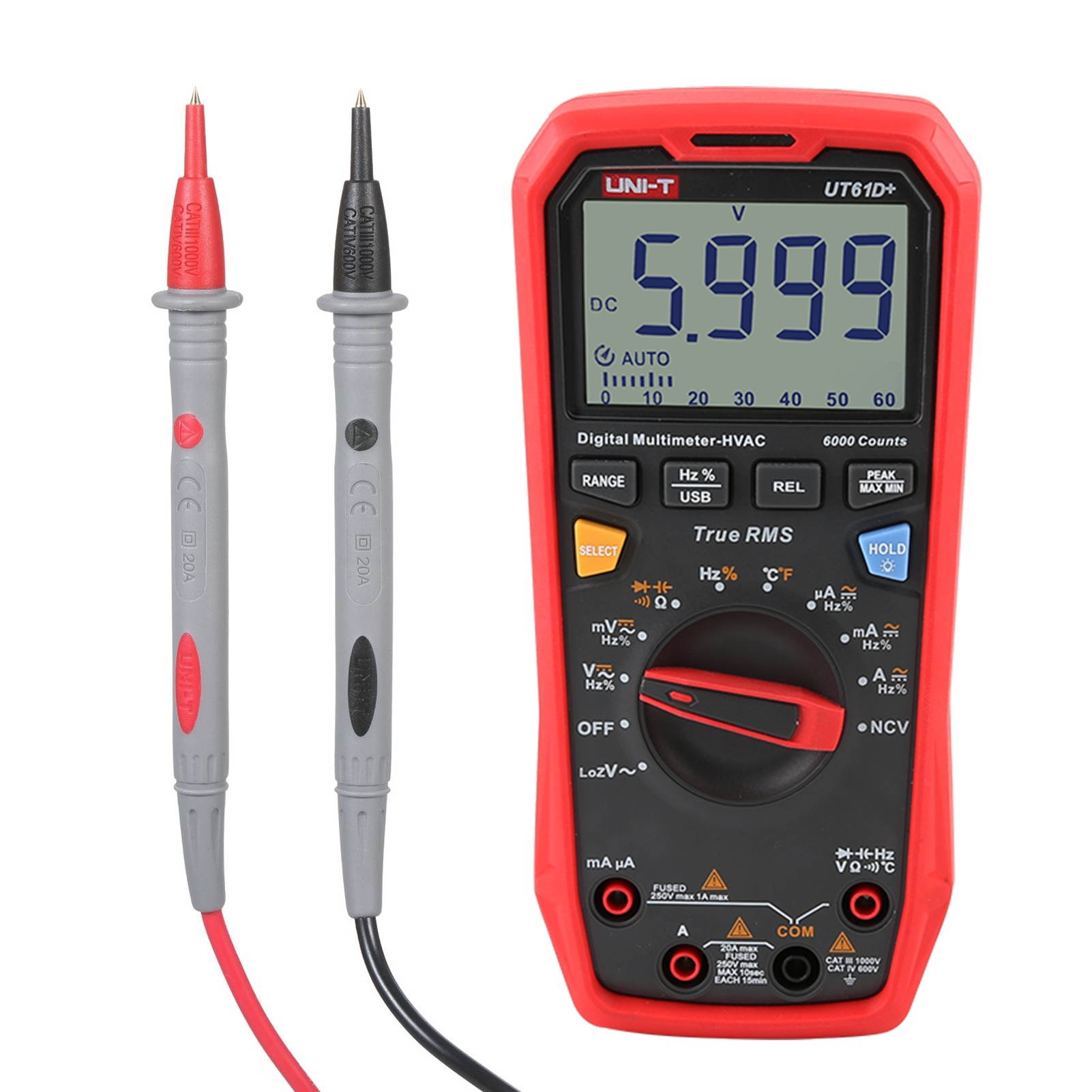 UNI-T UT61D+ Digital Multimeter Auto Range High Precision Professional NCV Tester True RMS Multimeter Multifunctional Tester Electric Measuring Instrument Support Data Transmission Temperature