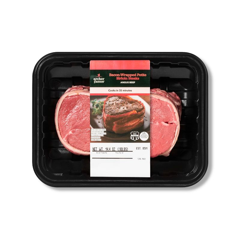 Bacon Wrapped Angus Petite Sirloin Steaks - 16oz - Archer Farms™