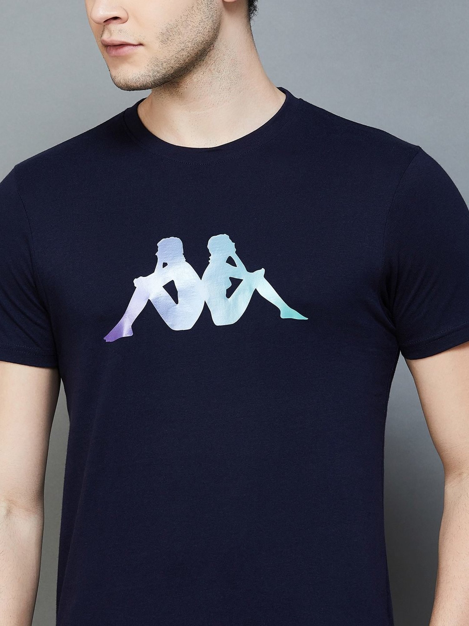 KAPPA Navy Cotton Regular Fit Printed T-Shirt