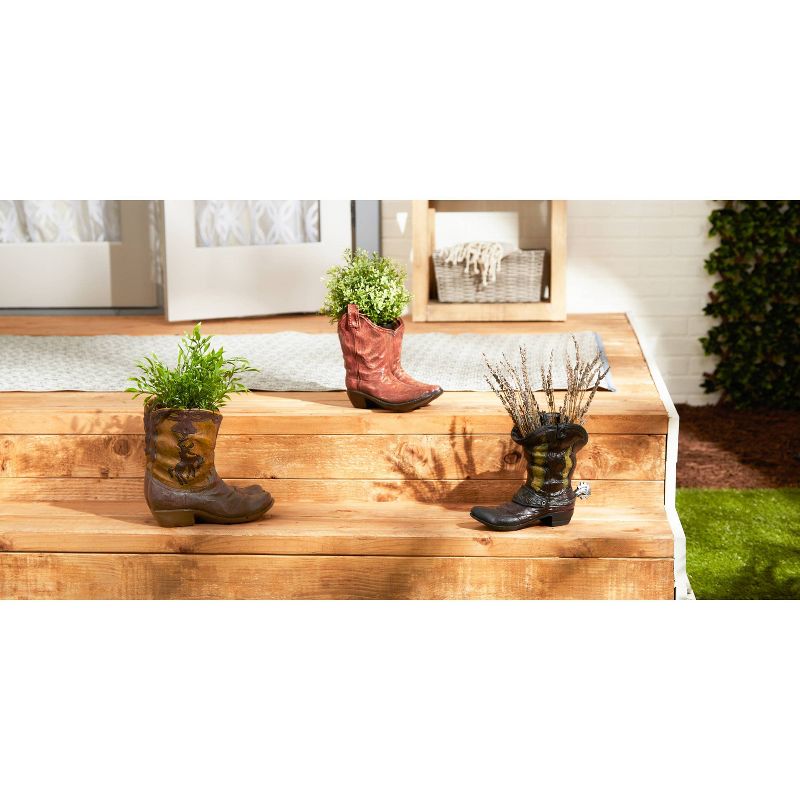 Set of 2 Indoor/Outdoor Polyresin Cowboy Boots Planter - Zings & Thingz