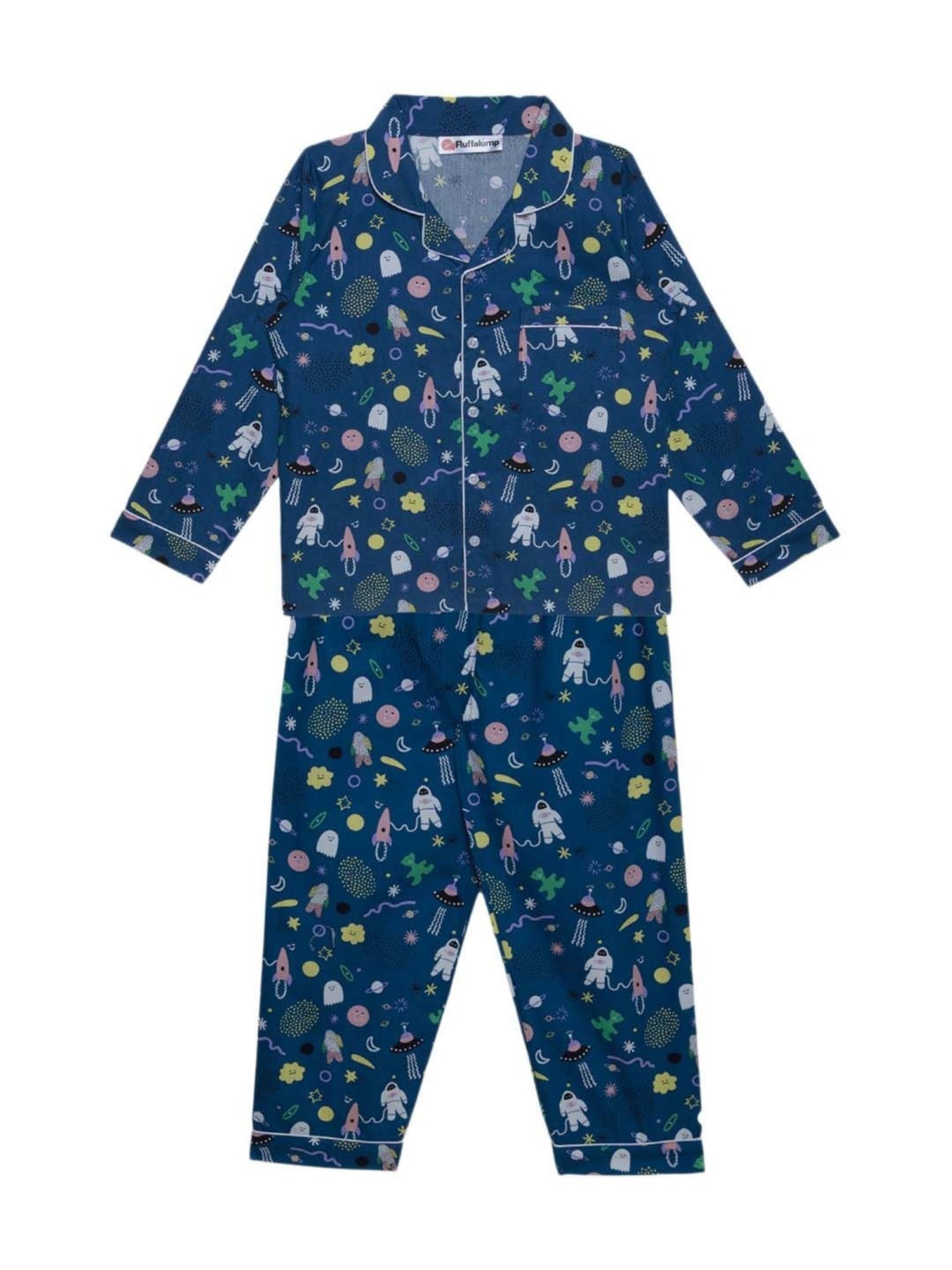Fluffalump Boys Multicolor Cotton Printed Nightwear Top & Pants Set