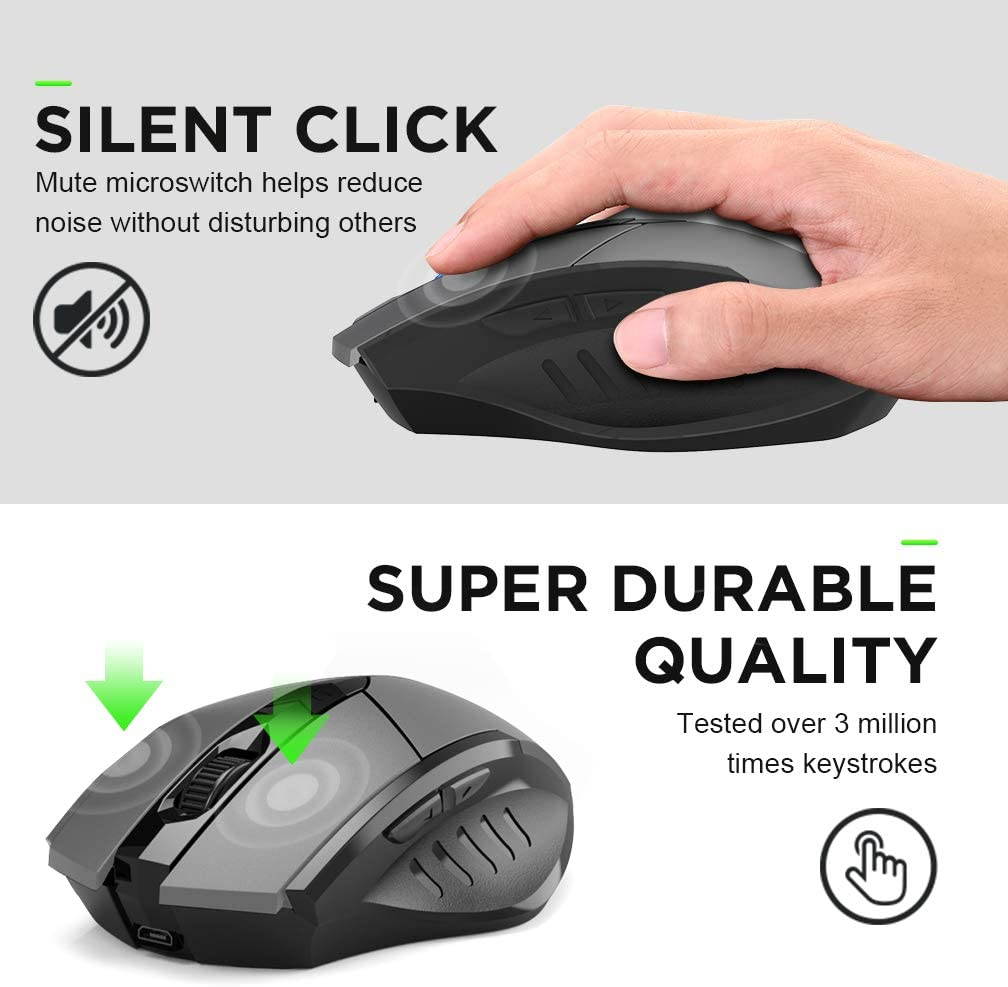 Bluetooth Mouse, Inphic Multi-Device Silent Rechargeable Bluetooth Wireless Mouse (Tri-Mode: BT 5.0/3.0+2.4G), 1600DPI Ergonomic Portable Mouse for Laptop PC Computer,Windows Mac OS