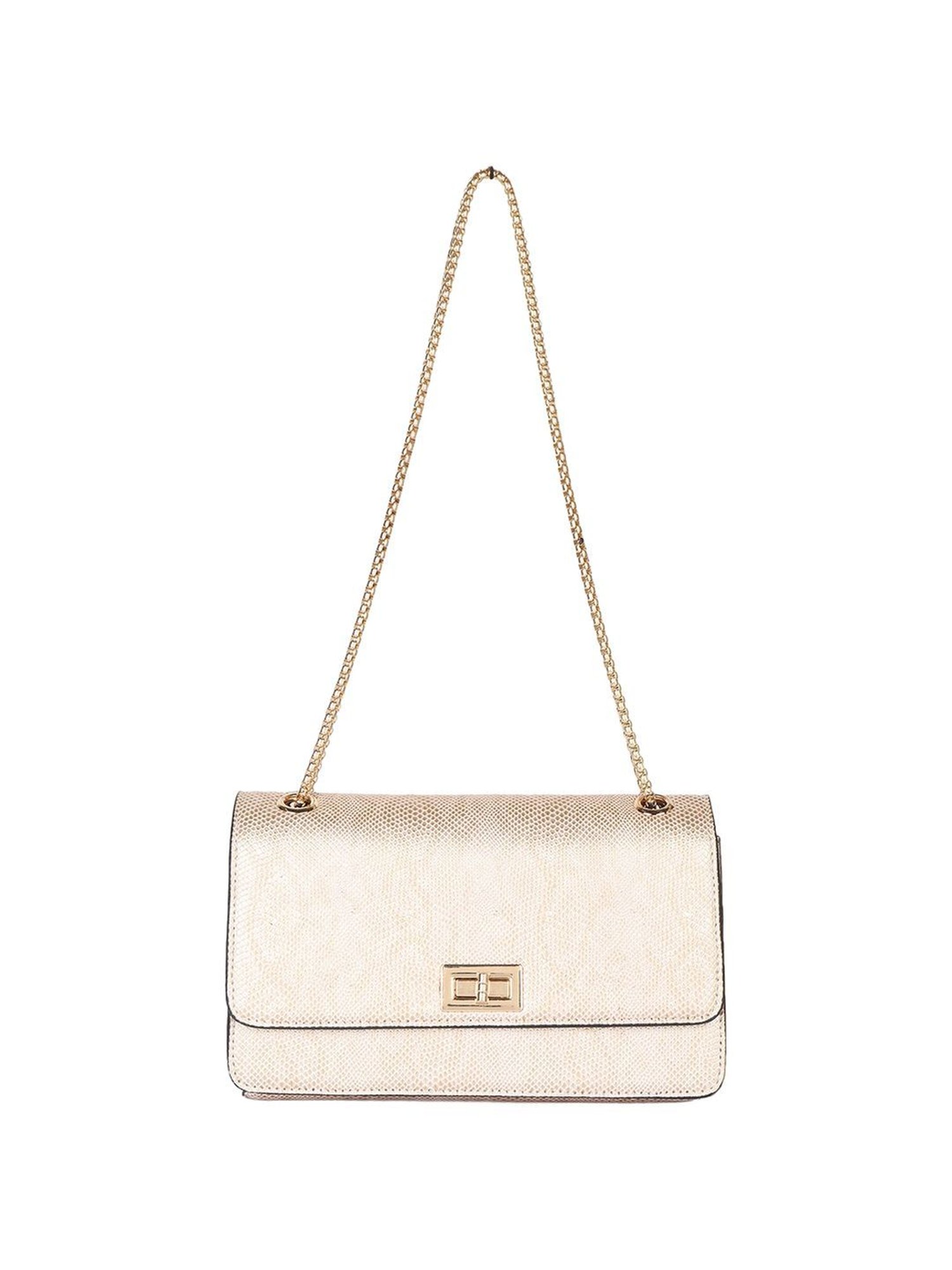 Carlton London Cream Textured Medium Sling Handbag