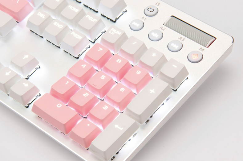 Ajazz AK35I  N-key Rollover Ergonomic Design,Cool Exterior USB Wired Blue Switch Mechanical  Gaming White  Backlit Keyboard For Office And Game, DIY PBT Keycaps - Cherry Blossom Version