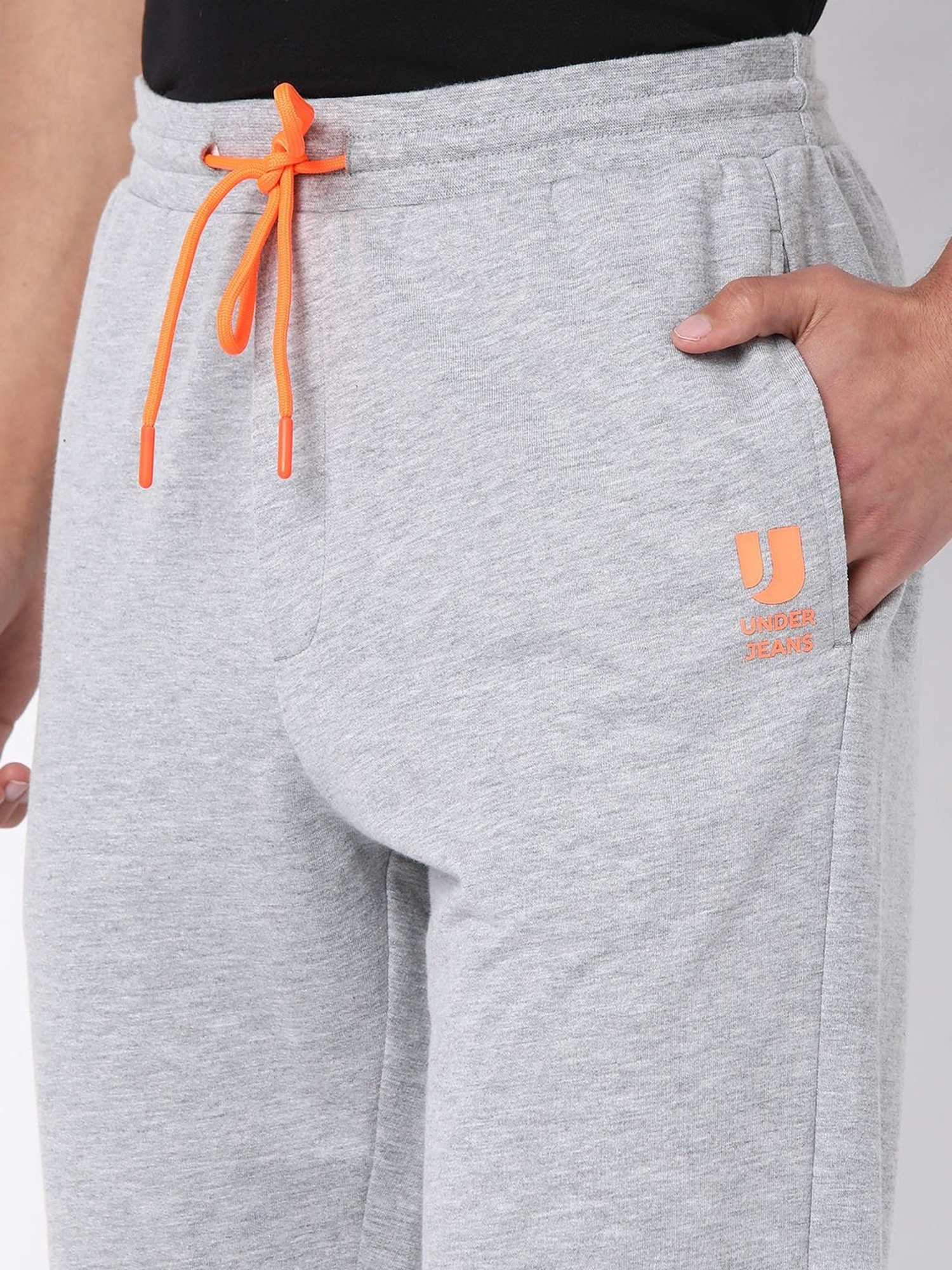 UnderJeans by Spykar Grey Cotton Regular Fit Joggers