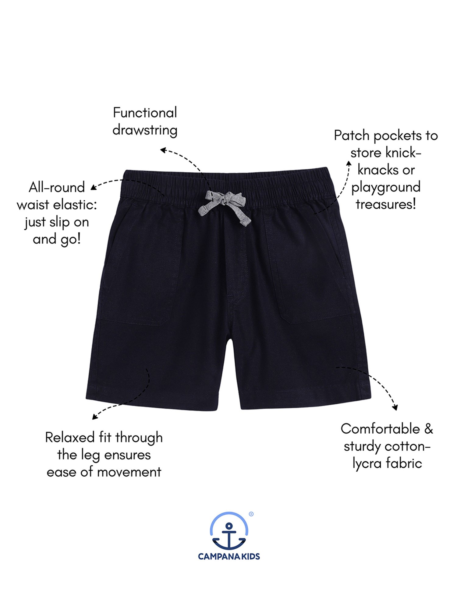 Campana Kids Navy Solid Shorts