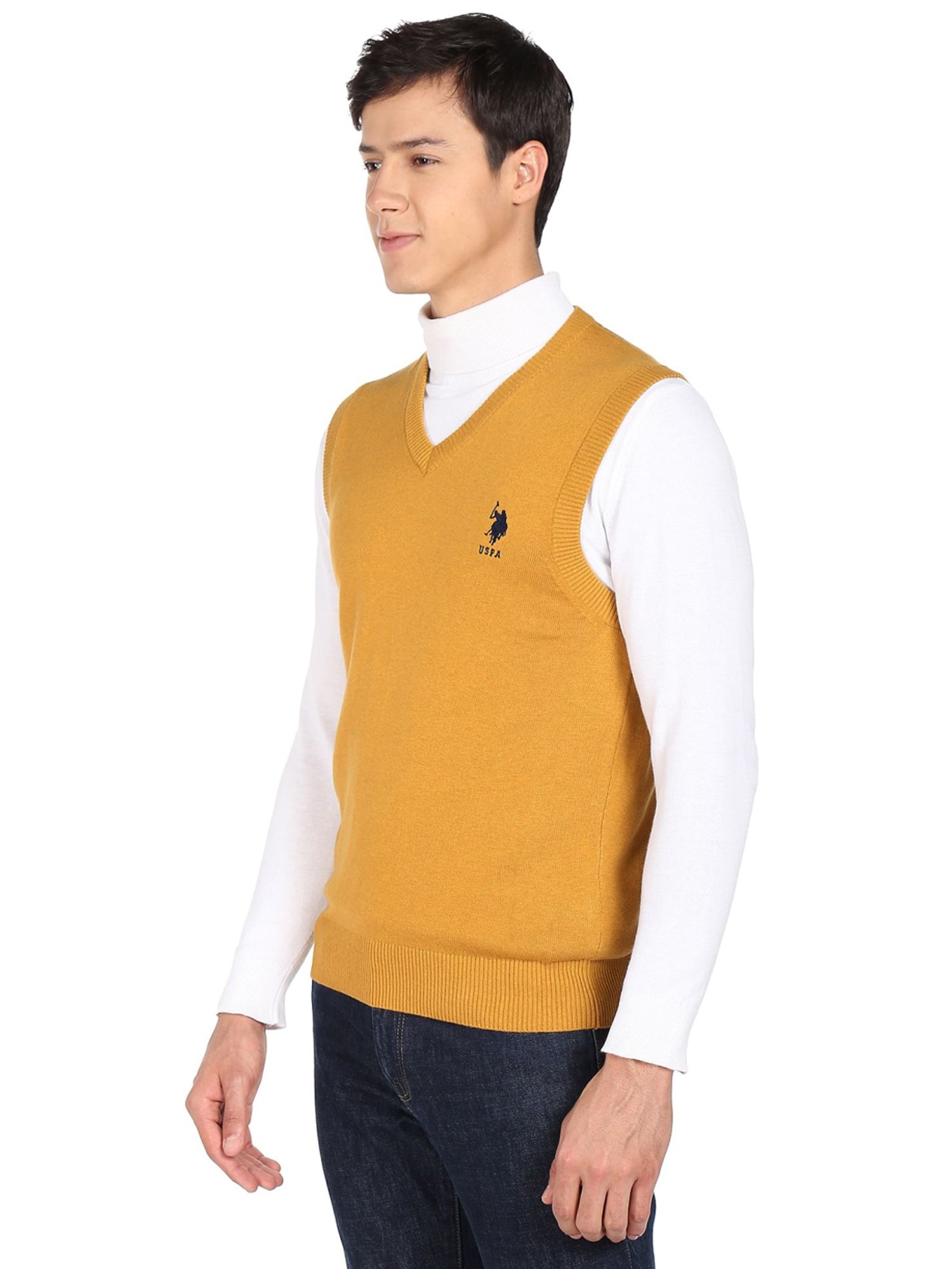 U.S. Polo Assn. Mustard Cotton Regular Fit Sweater