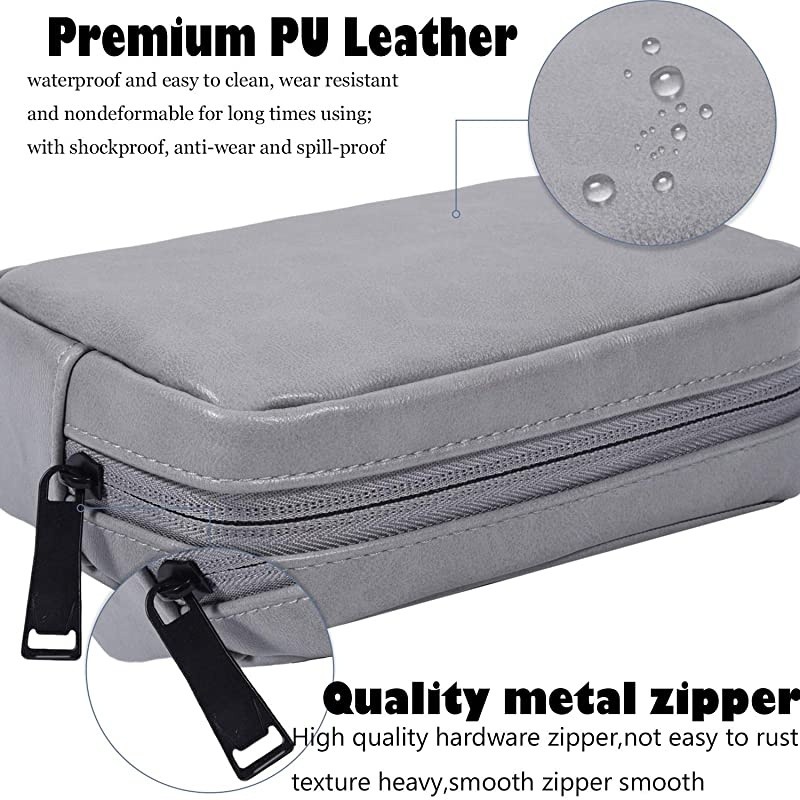 Accessories Storage Bag Premium PU Leather Multifunctional Travel Digital Accessories Storage Bag Cable Organizer Bag Grey