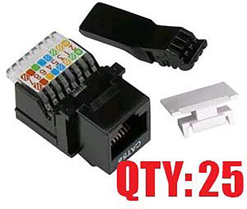 iMBAPrice Black Cat 6 Tooless (Tool Less) Keystone Jack for Keystone Wall Plate (Pack of 25)