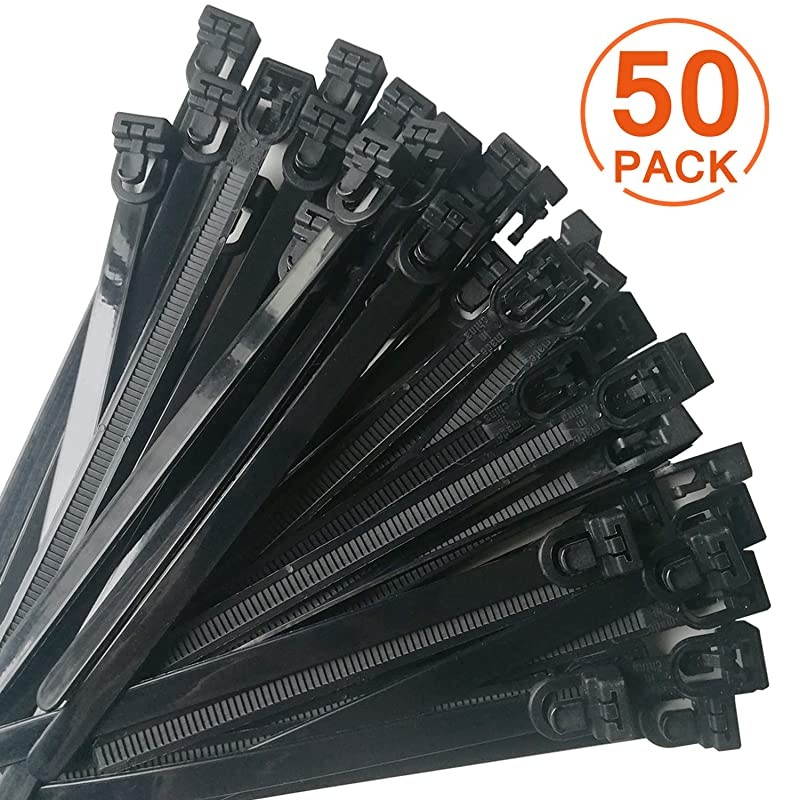 50 Pieces] Reusable Cable Ties,  Nylon Heavy Duty Zip Ties Mini Flexible Cable Tidies Slipknot Straps(Black)