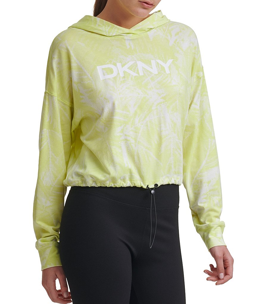DKNY Sport Pixel Palm Cropped Hoodie Sweatshirt