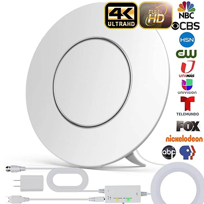 2020] TV Antenna, Indoor HD Digital Antenna Amplified 200 Miles Range Support 4K 1080P & All TV's Digital Antenna with Amplifier Signal Booster,17ft Coax Cable/USB Power Adapter (White)