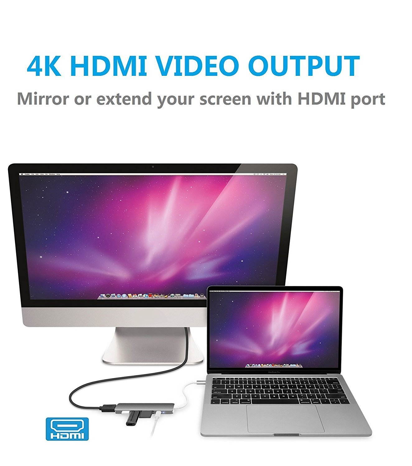 USB C Hub, Multiport Type-C Adapter Dongle with 56W Charging port, 4K HDMI, Card Reader, 2 USB 3.0 Ports for Macbook Pro, Chromebook, HP Spectre, DELL XPS, Acer Aspire and more- Rose Gold