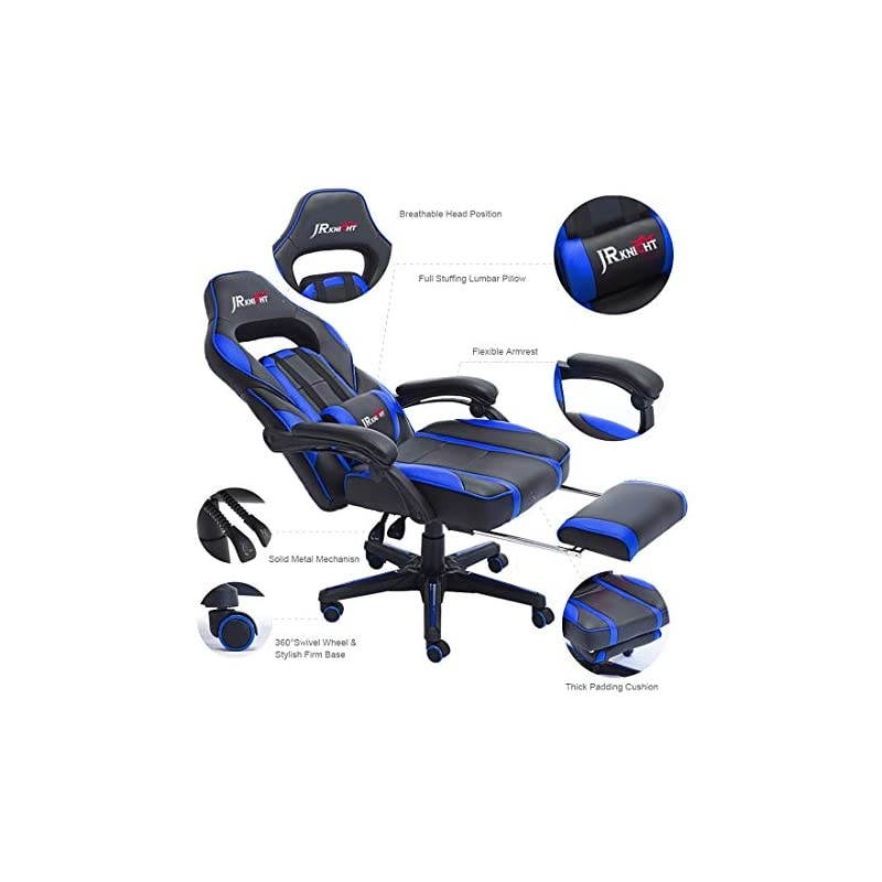 Ergonomic Gaming Chair with Footrest, Professional Gamer Design Home Office Computer Executive Swivel Racing Chair, PU Leather Padding Desk Chair (Black&Green)