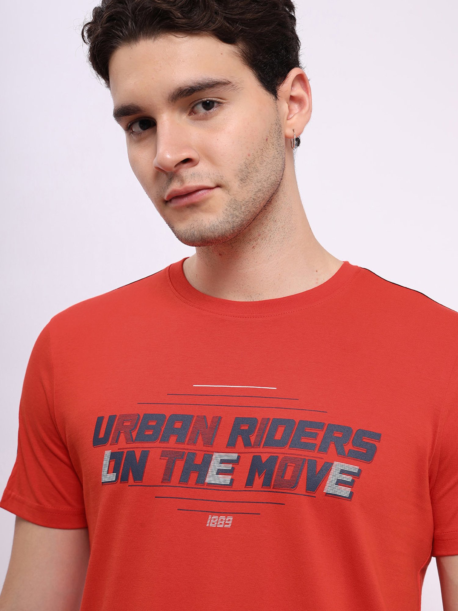 Lee Dark Orange Slim Fit Graphic Print Cotton Crew T-Shirt