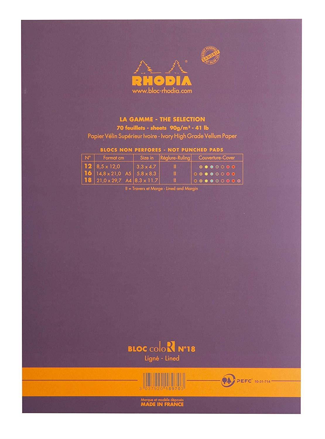Rhodia ColorR Pad Lined 8.25X11.75 Violet