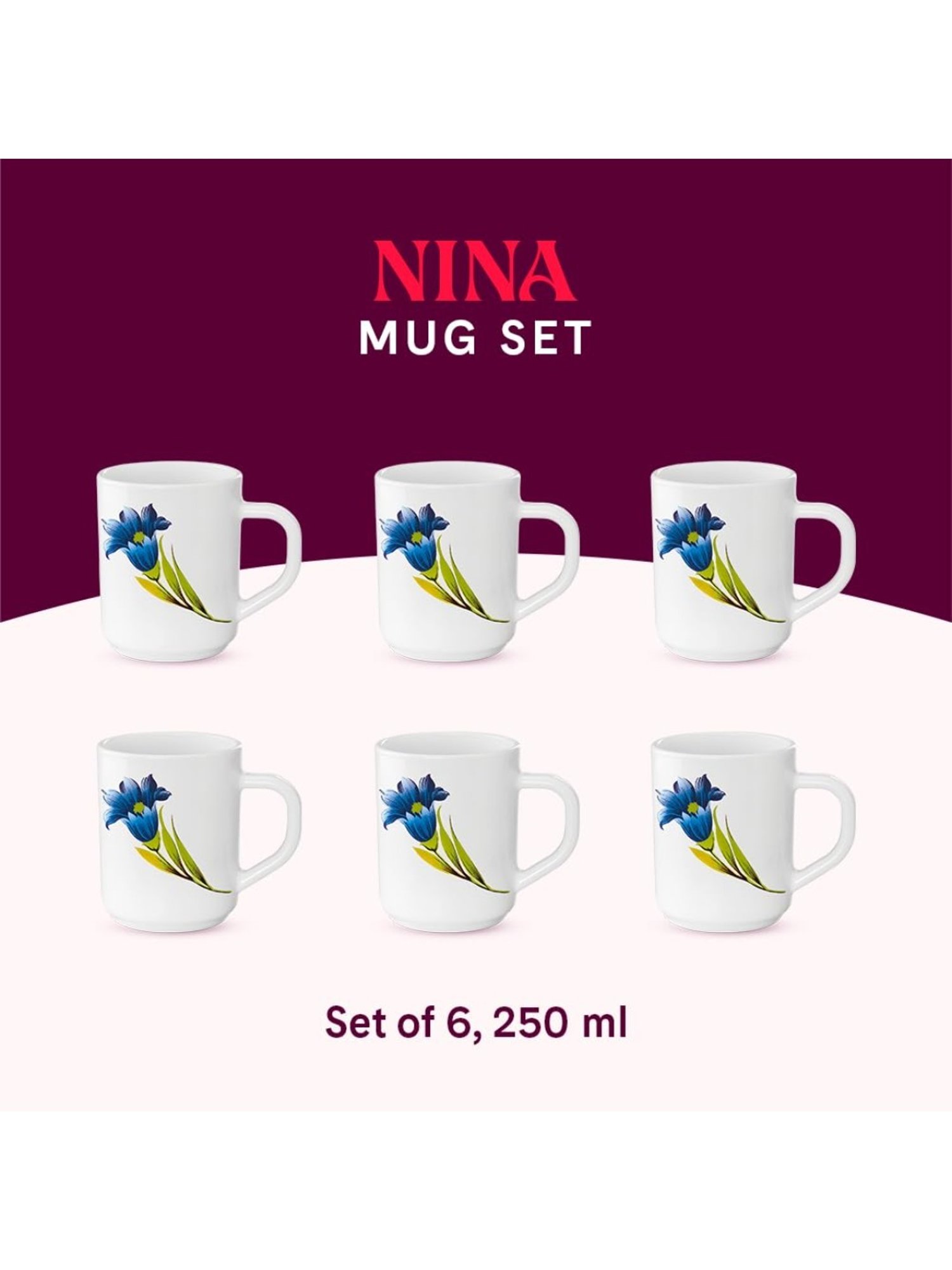 Larah by Borosil Multicolor Ceramic Tea & Coffee Mug - Set fo 6 240ml