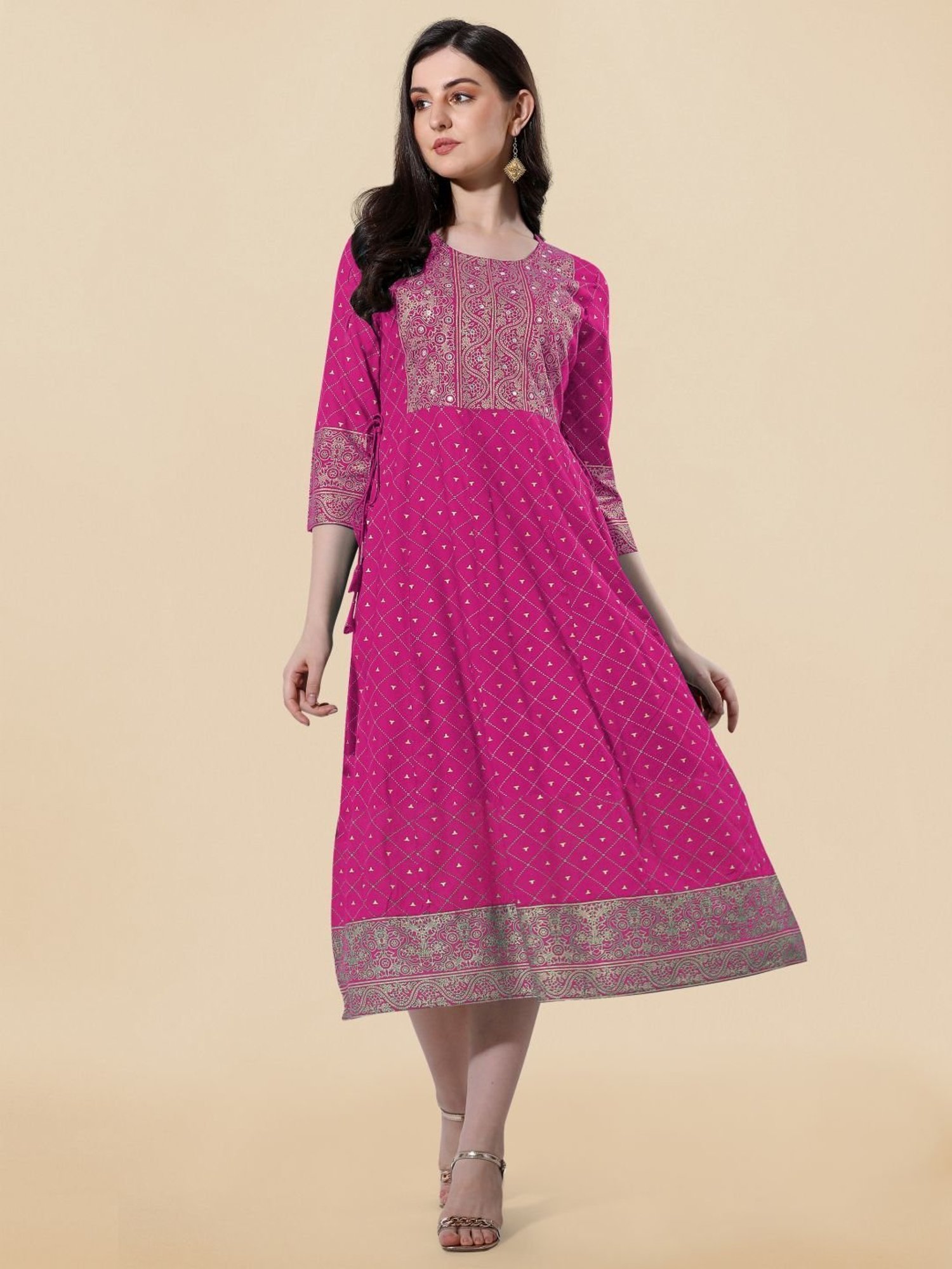 MIRCHI FASHION Pink Embroidered A-Line Dress