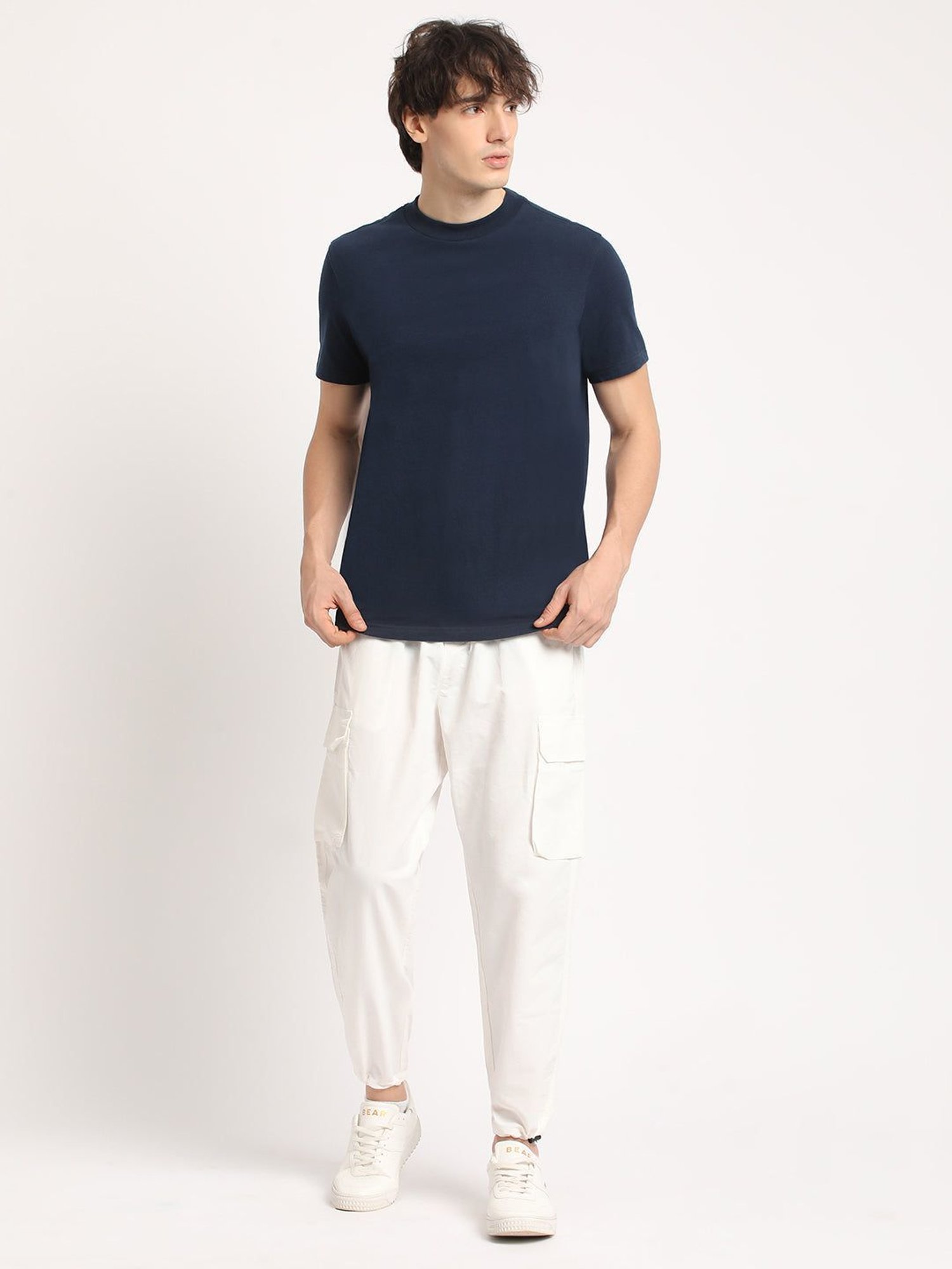 Slowave Beige Regular Fit Flat Front Trousers