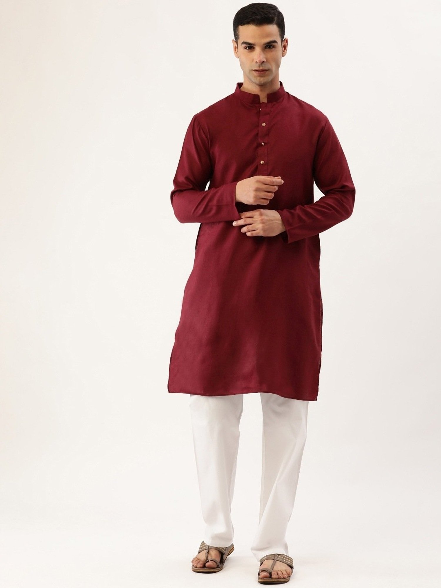 SWAGG INDIA Maroon Cotton Regular Fit Kurta