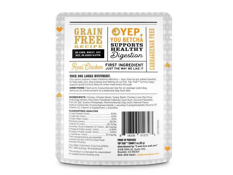 I and Love and You Top That  Wet Dog Food Topper Tummy Chicken Recipe In Gravy - 3oz