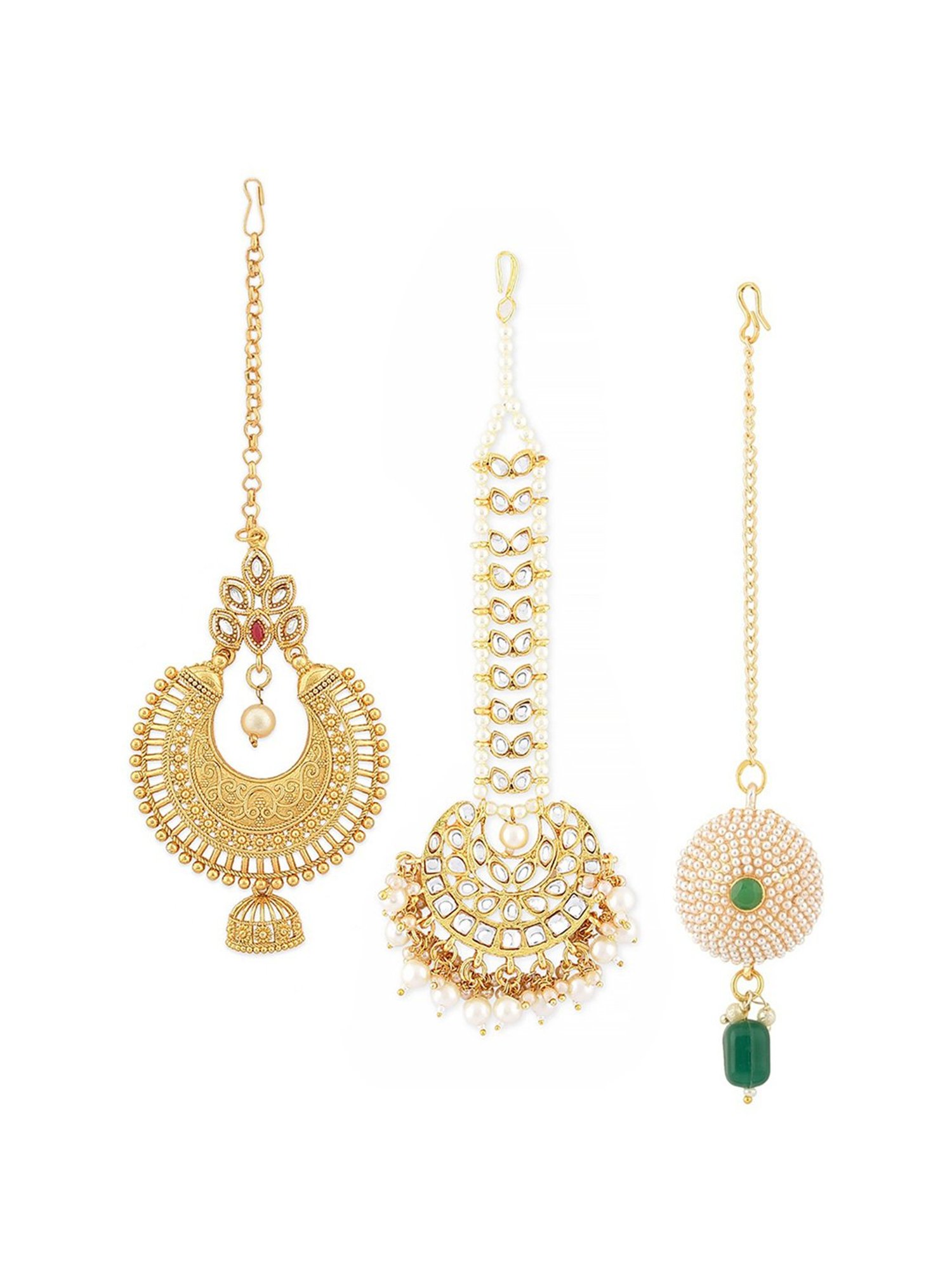 Zaveri Pearls Combo of 3 Gold Tone Kundan Maangtikka-ZPFK13074