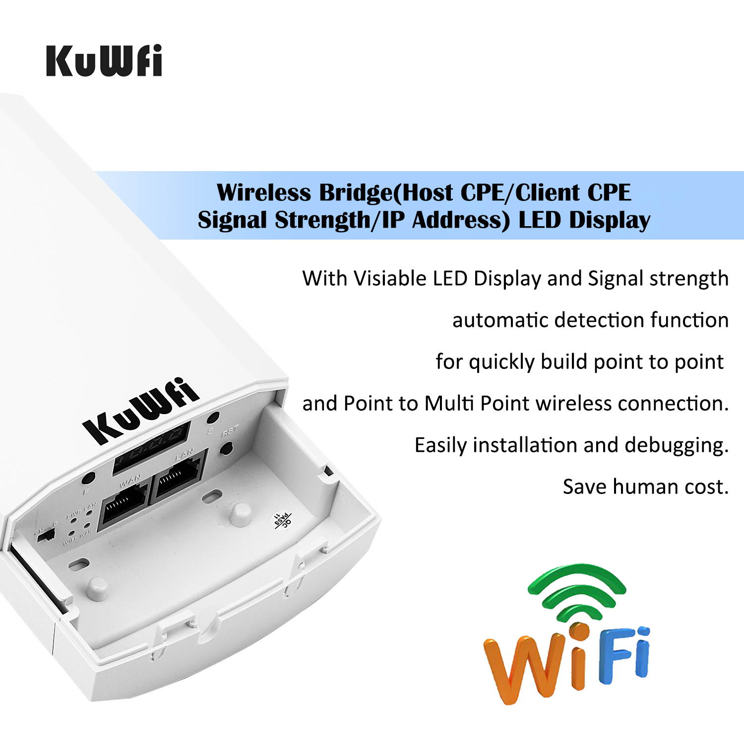 KuWFi Point to Point Wireless Long Range WiFi Bridge 2.4G 300Mbps Access Point Indoor/Outdoor AP CPE Kit for PTP/PTMP (Pre-Program WDS)