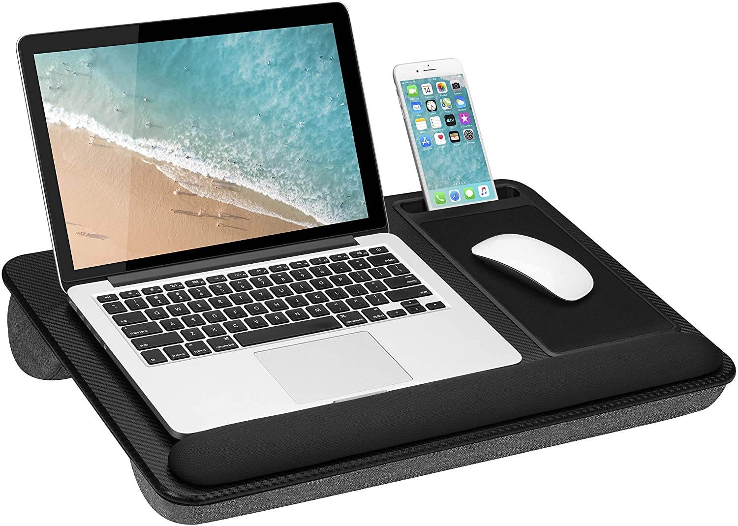 Home Office Pro Lap Desk with Wrist Rest, Mouse Pad, and Phone Holder - Black Carbon - Fits Up To 15.6 Inch Laptops - style No. 91598