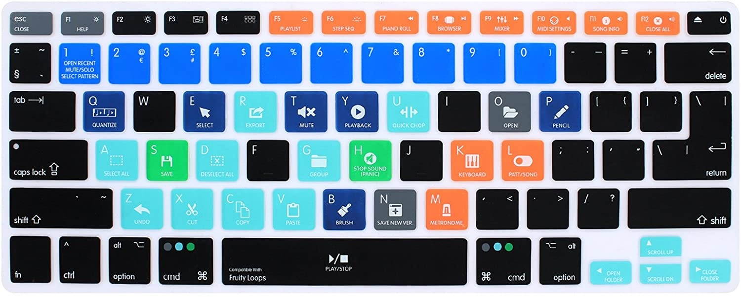 HRH FL Studio Fruity Loops Shortcuts Hotkey Silicone Keyboard Cover Skin for MacBook Air 13,MacBook Pro13/15/17 (with or w/Out Retina Display, 2015 or Older Version)&Older iMac,USA and European