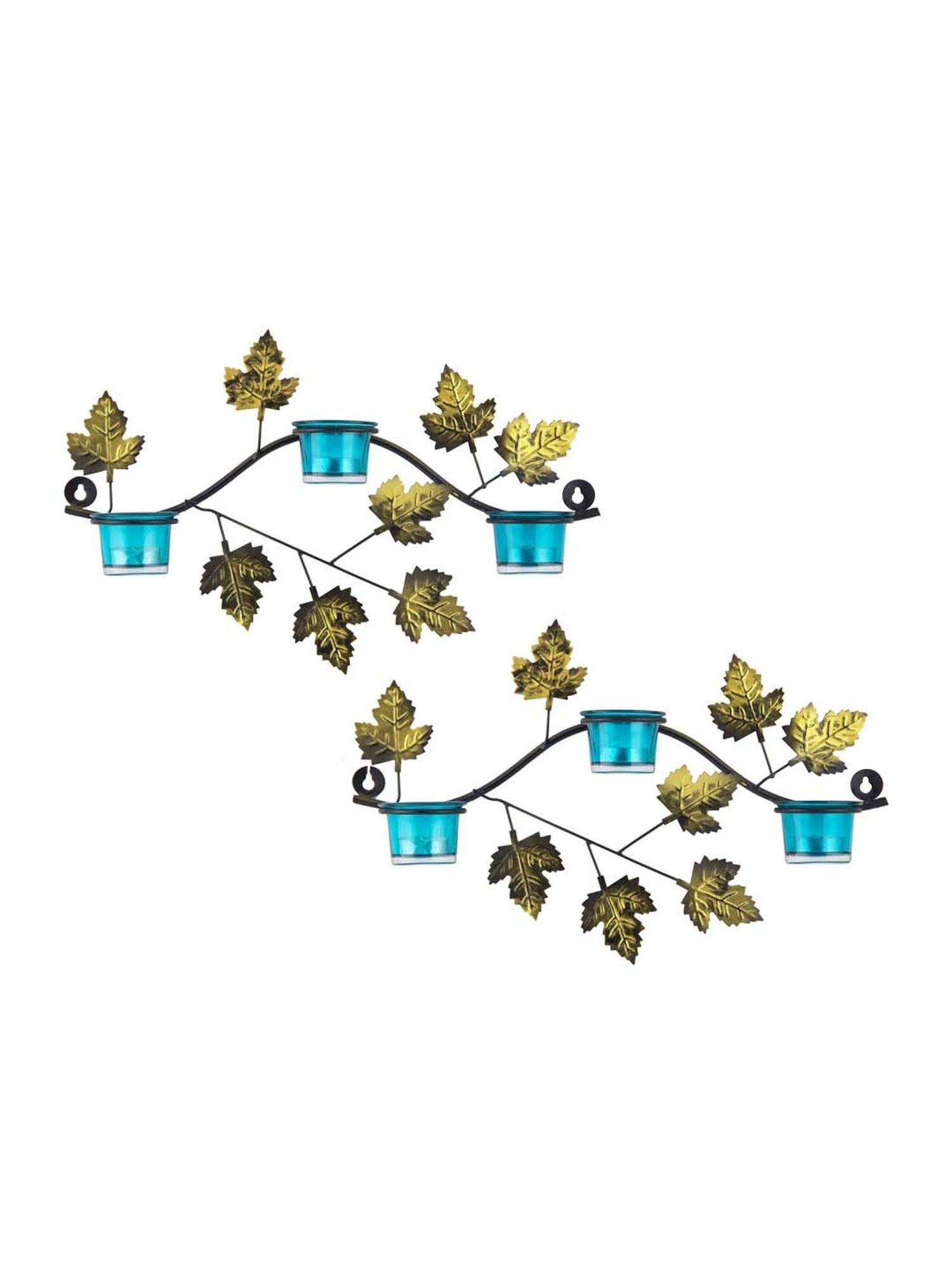 Homesake 'Maple Leaf Birthday' Turquiose Metal Wall Mount Candle Holder - Set of 2