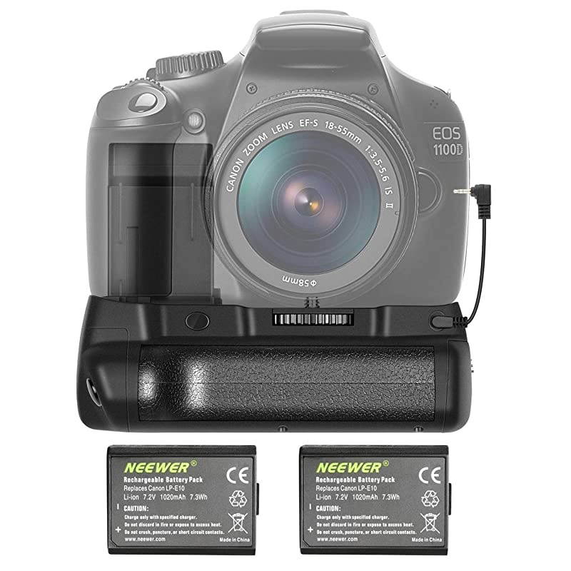 Vertical Battery Grip with 2 Pieces LPE10 Battery Replacement for Canon EOS 1100D 1200D 1300D Rebel T3 T5 T6