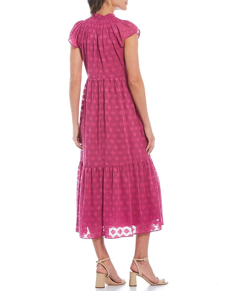 Donna Morgan Smocked Mock Neck Cap Sleeve A-Line Midi Dress