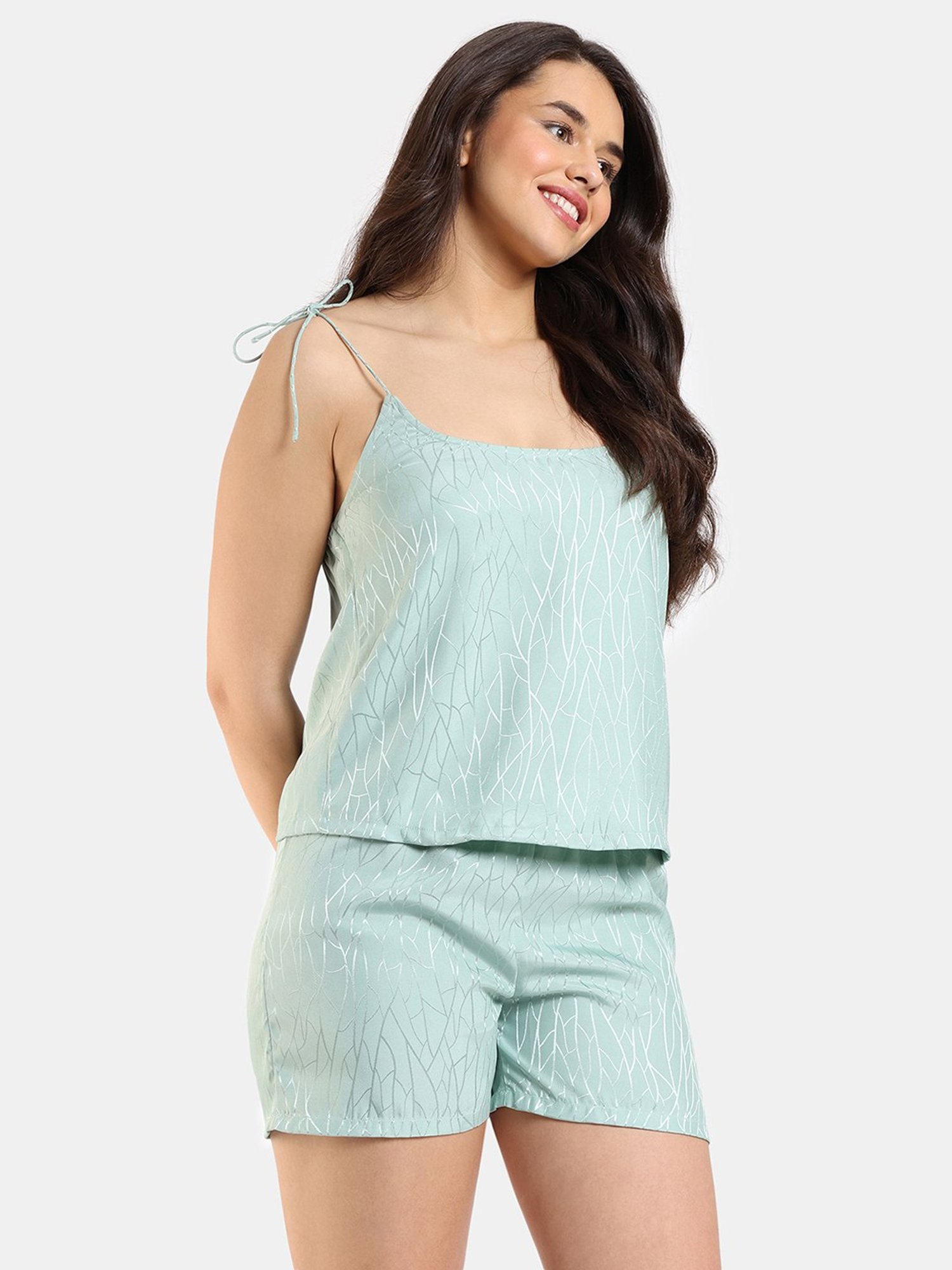Zivame Mint Green Printed Top With Shorts