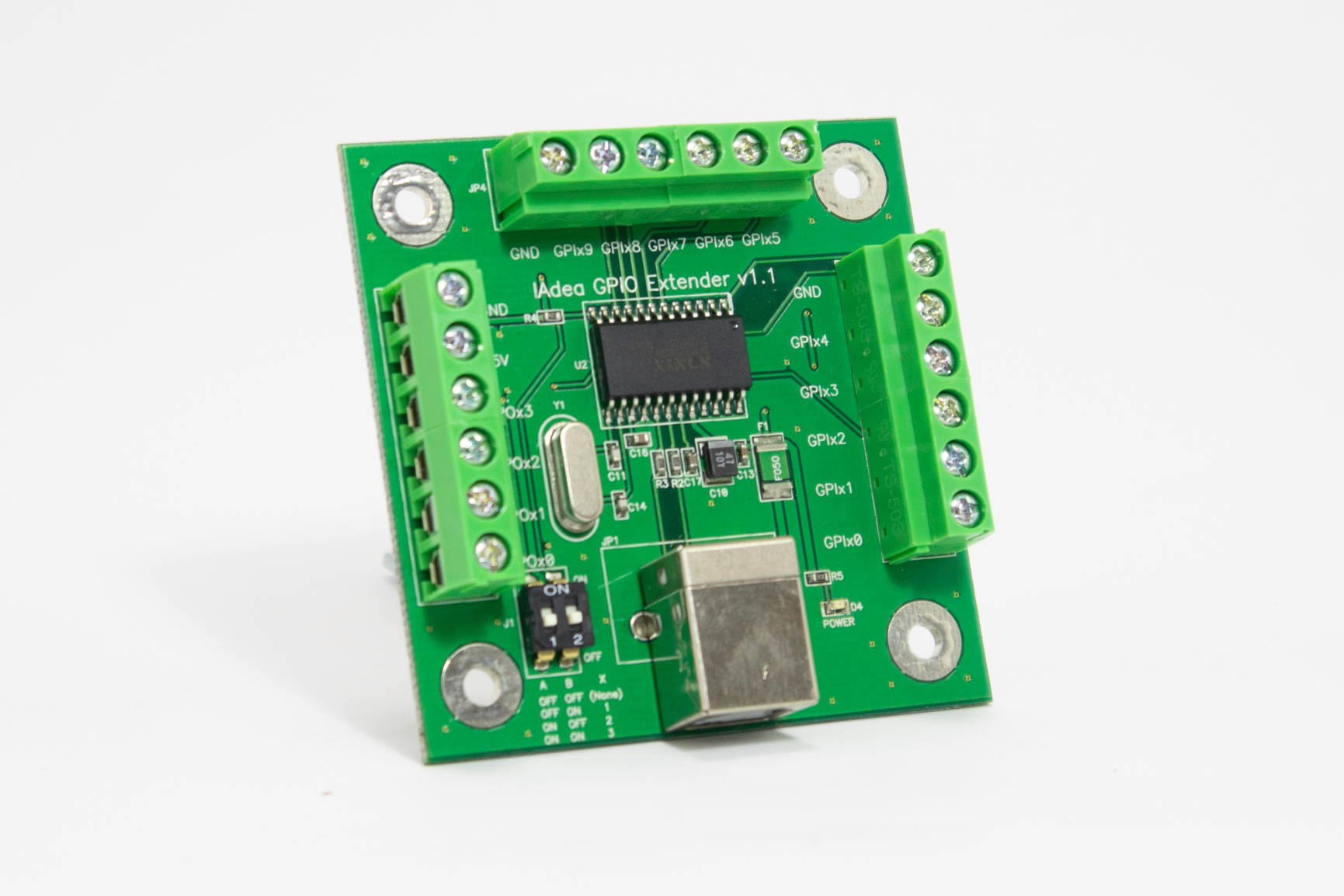 Programmable USB HID board for up to 10 buttons
USB to GPIO Extender Module With 10 Inputs / 4 Outputs. Compatible with Raspberry Pi.