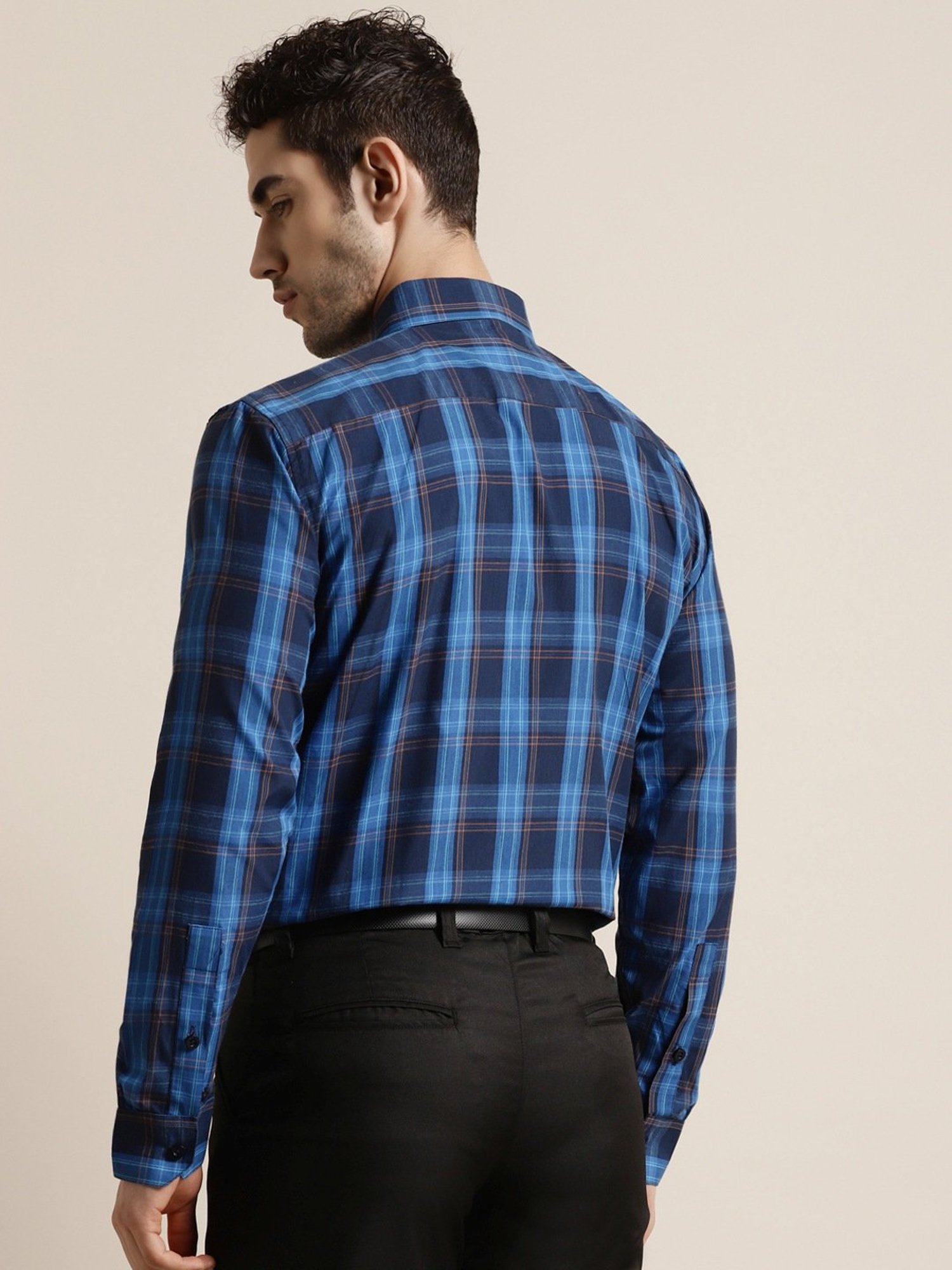 Sojanya Navy Cotton Regular Fit Checks Shirt