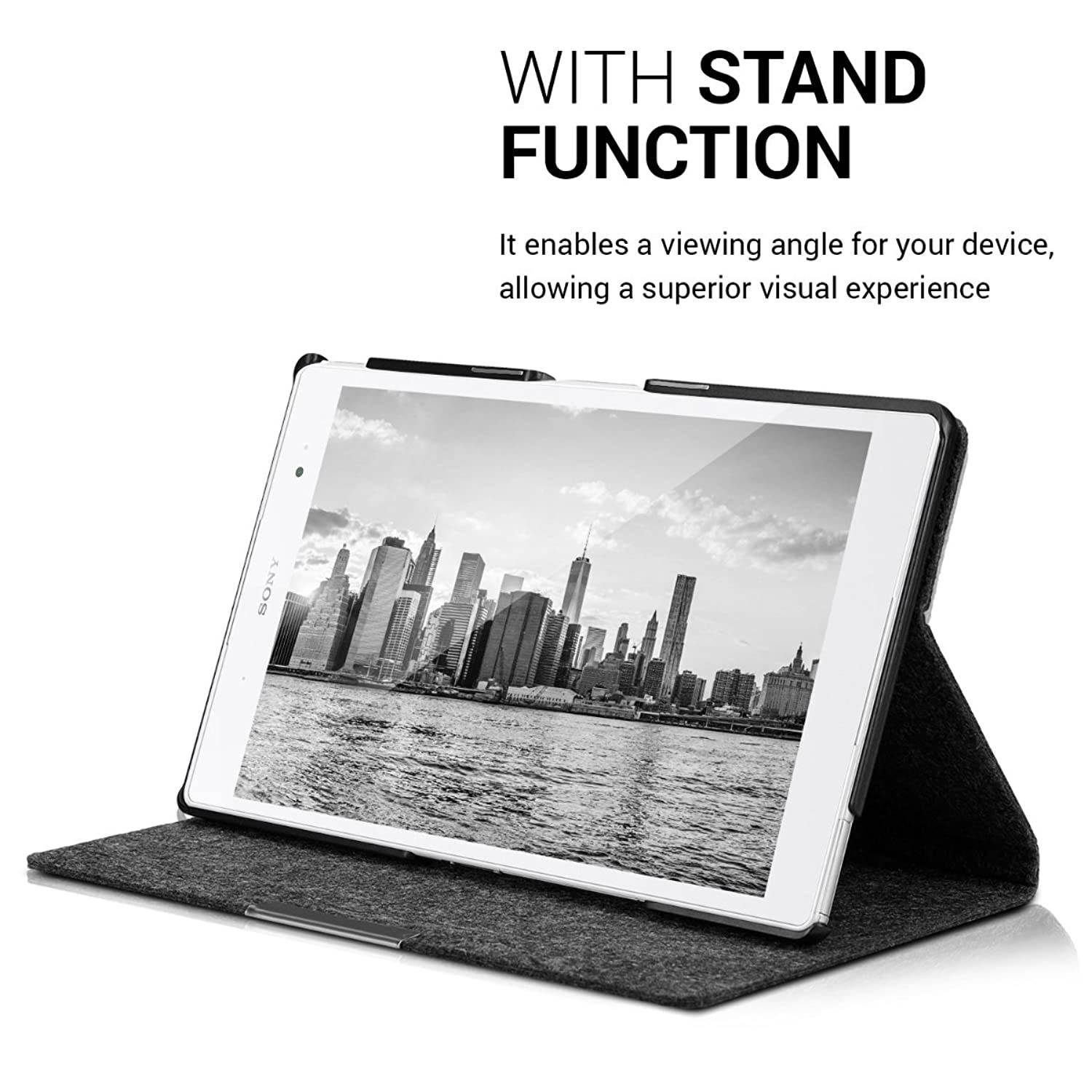 kwmobile Case Compatible with Sony Xperia Tablet Z3 Compact - Slim Book Style Tablet Cover with Stand Feature - Dark Grey