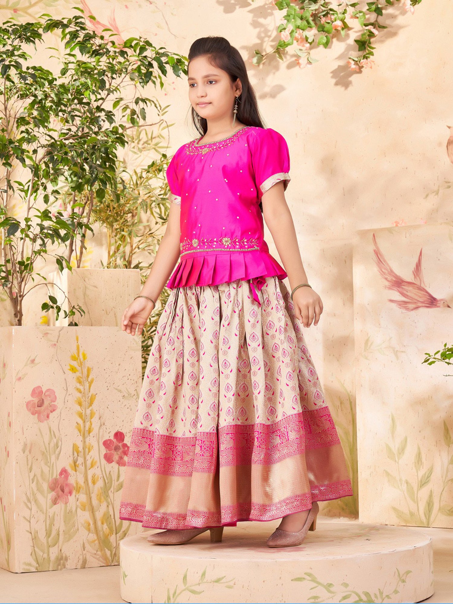 A Little Fable Kids Blue Printed Lehenga with Choli & Dupatta
