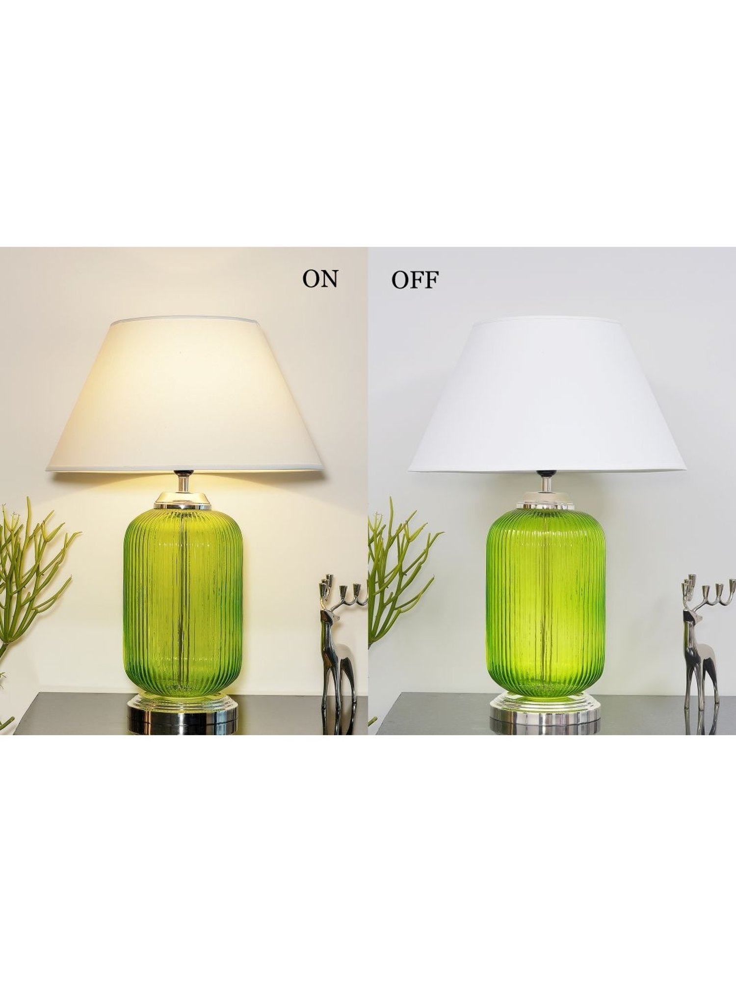 Kapoor Lamp Shades Green & White Glass Maloto Luster Finish Cotton Shade Table Lamp