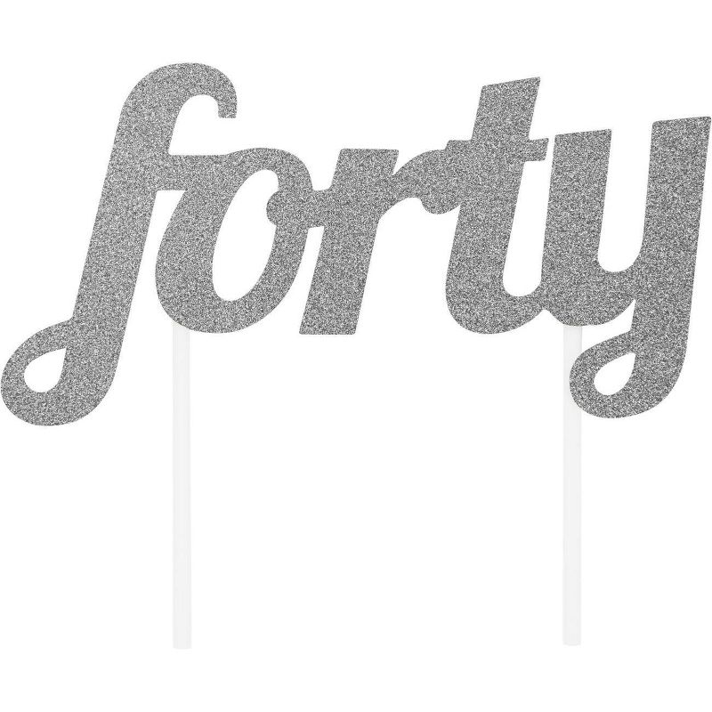 "Forty " Cake Topper Silver Glitter