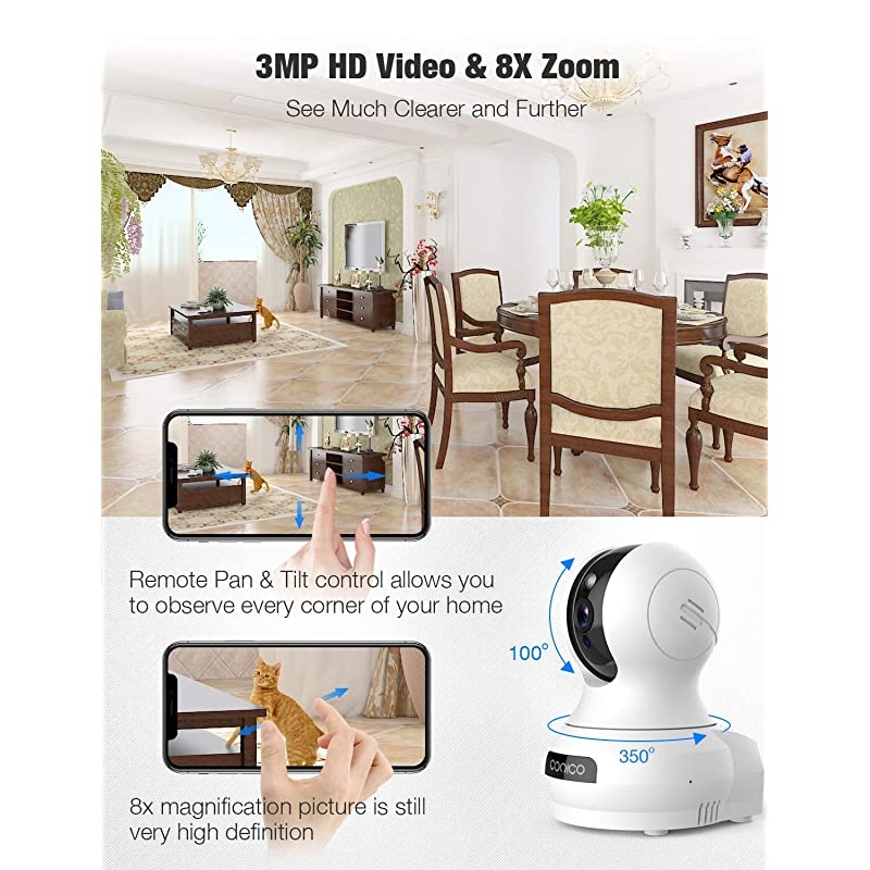 Indoor Camera, 1080P Pan/Tilt Baby Monitor with Camera and Audio,Pet Camera with Motion Detection,Two-Way Audio,Night Vision,Cloud and Local Storage,WiFi Camera