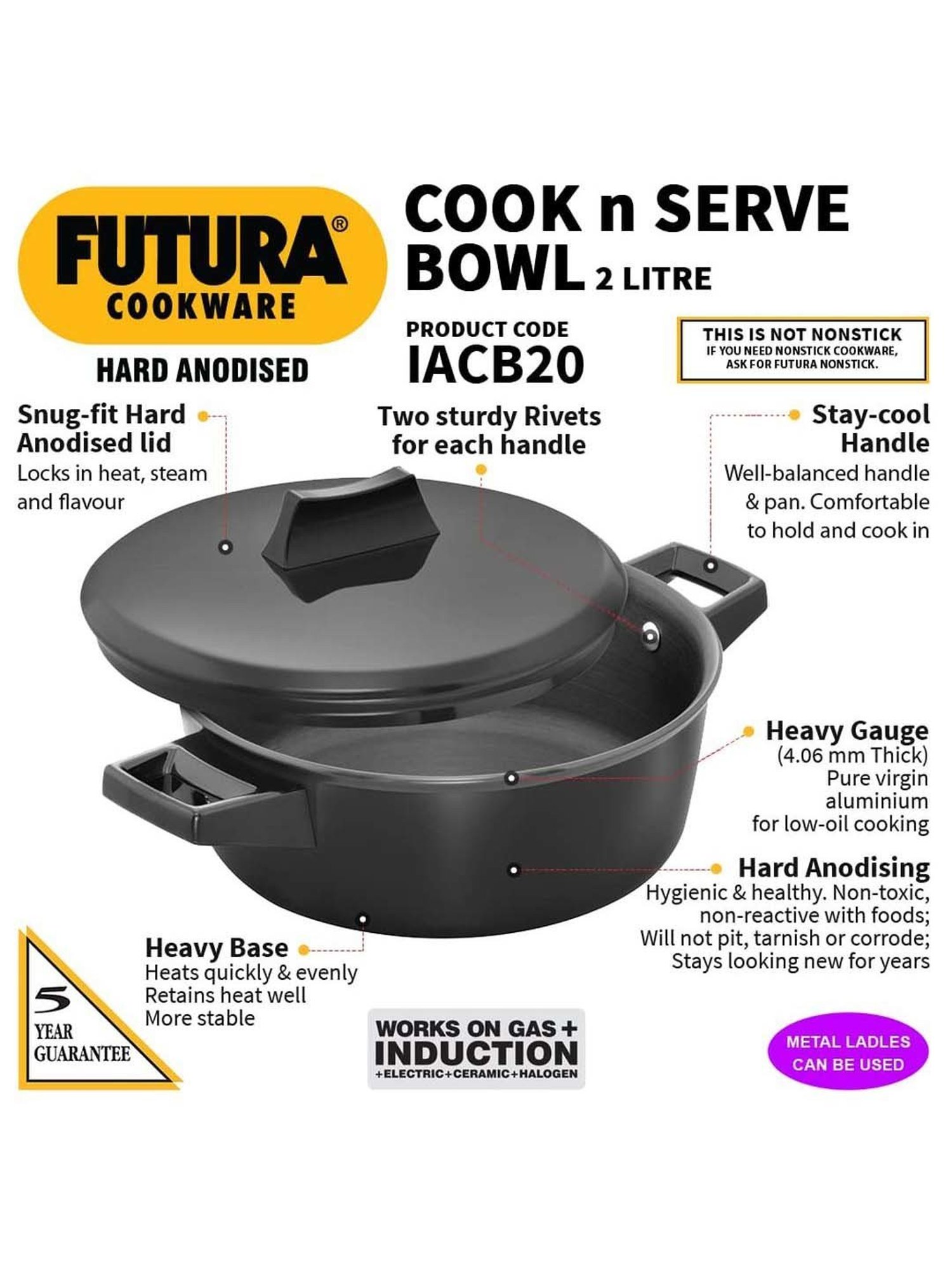 Hawkins Black Aluminium Futura Hard Anodised Saucepan And Lid (Iacb20) (2 L)