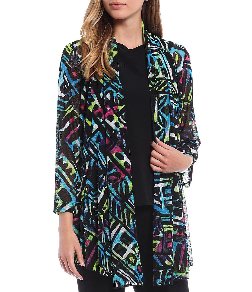 Ali Miles Abstract Print 3/4 Sleeve Onion Skin Jacket